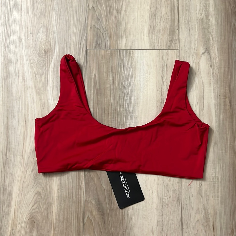 PrettyLittleThing Red Crop Bikini Top
